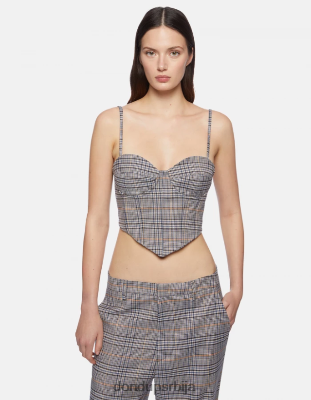 слим-фит мајица са каром принца од Велса Жене 662008265 Плави DONDUP Одећа