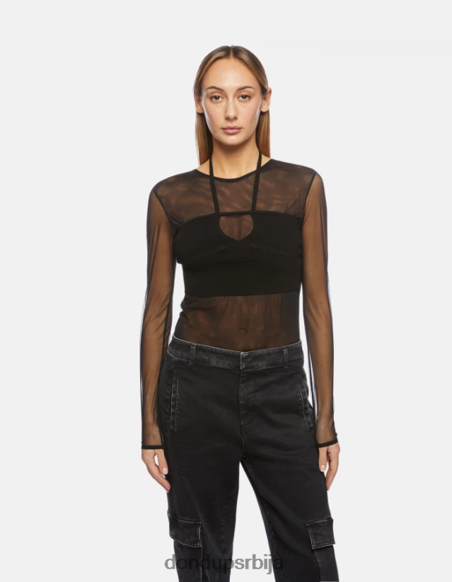 слим-фит боди од тила и вискозе Жене 662008444 црн DONDUP Одећа