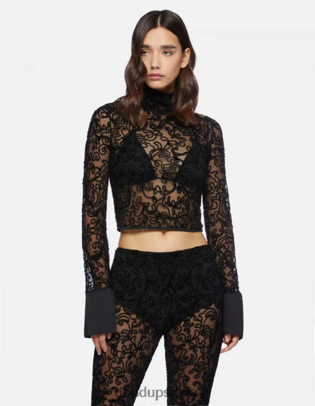 чипкани џемпер с уским поло вратом Жене 662008450 црн DONDUP Одећа