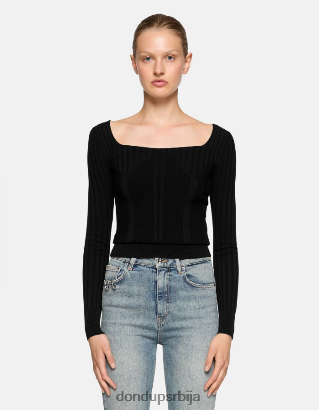 џемпер од вискозе са округлим изрезом Жене 662008299 црн DONDUP Одећа џемпер од вискозе са округлим изрезом Жене 662008299 црн DONDUP Одећа