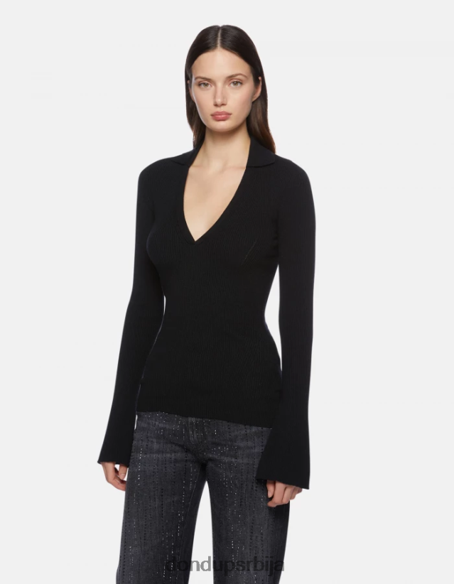 слим-фит вискозна поло мајица Жене 662008317 црн DONDUP Одећа