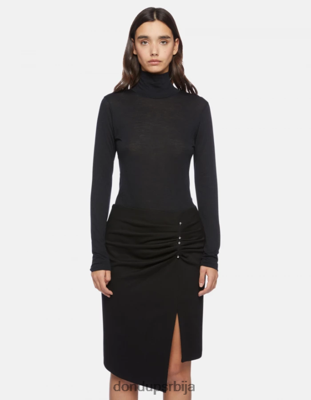 слим-фит вунени џемпер са поло изрезом Жене 662008436 црн DONDUP Одећа