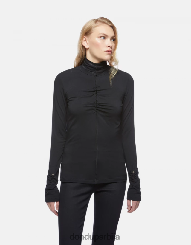 слим-фит џемпер са поло изрезом од вискозе Жене 662008440 црн DONDUP Одећа